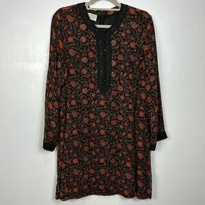 Caroline Charles Boho Vintage Silk Floral Print Beaded Dress Size 16-20